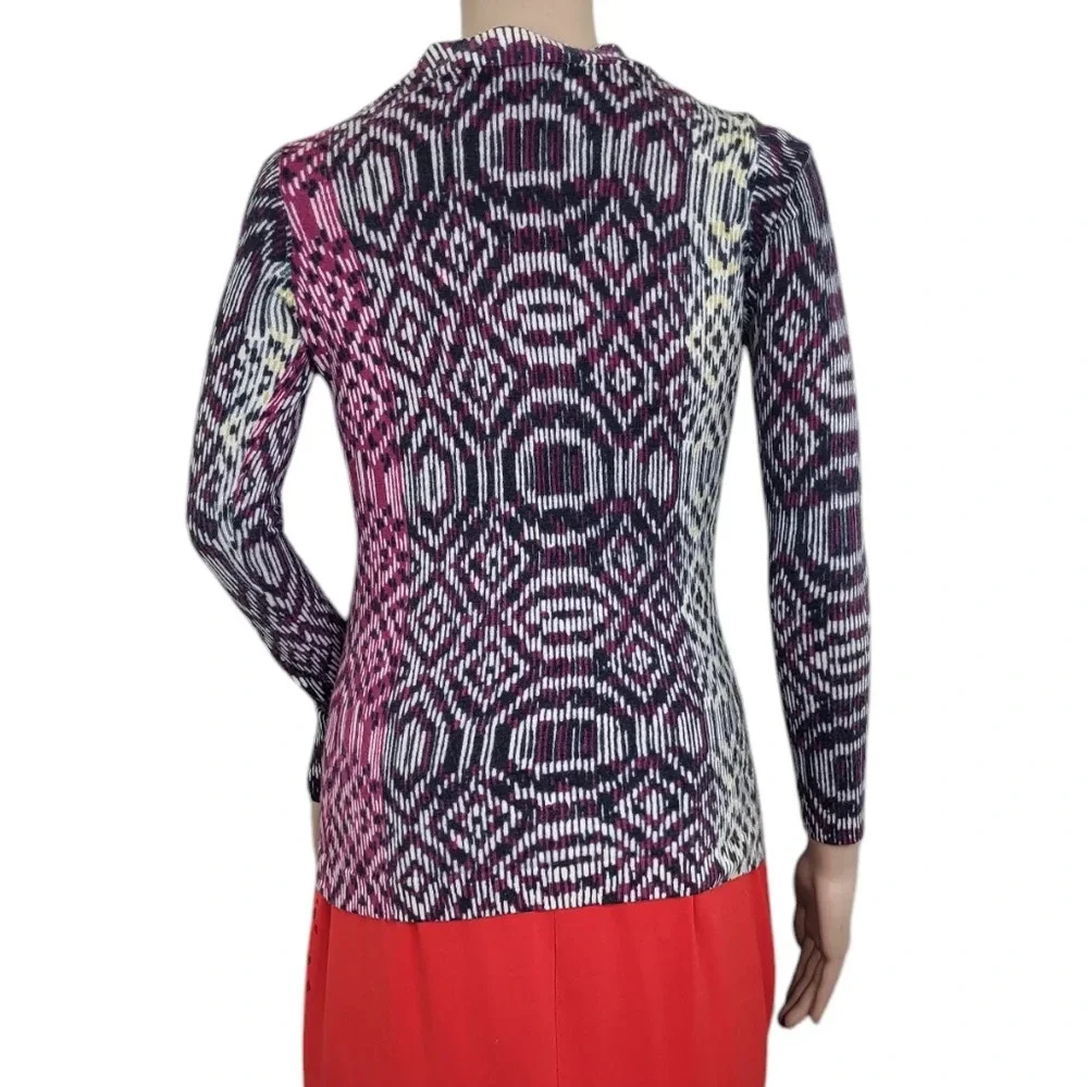 Neiman Marcus Cashmere Collection Magenta Aztec Cardigan